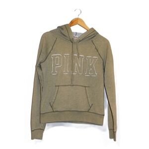 PINK Victoria's Secret Logo Hoodie Sweatshirt Olive Green Women's Size M